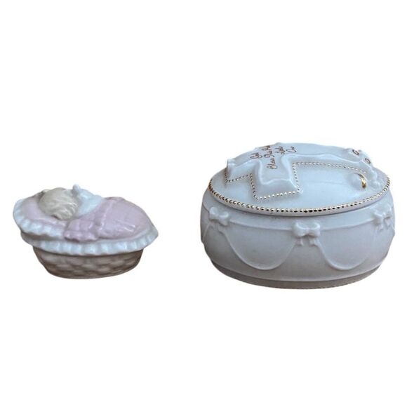 Two Roman Inc White & Pink Ceramic Keepsake Trinket Boxes Religious Cross Child - Picture 11 of 12